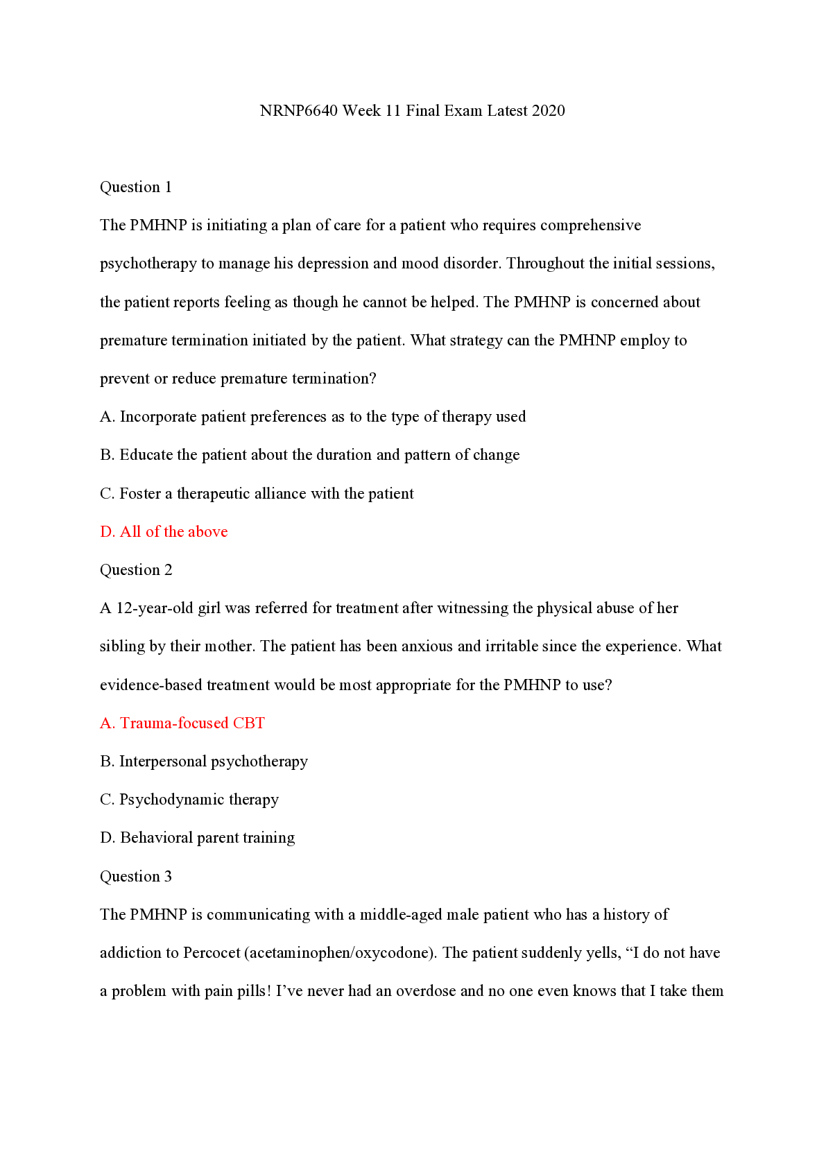 Preview image of NRNP6640 Week 11 Final Exam (updated) 2020 document